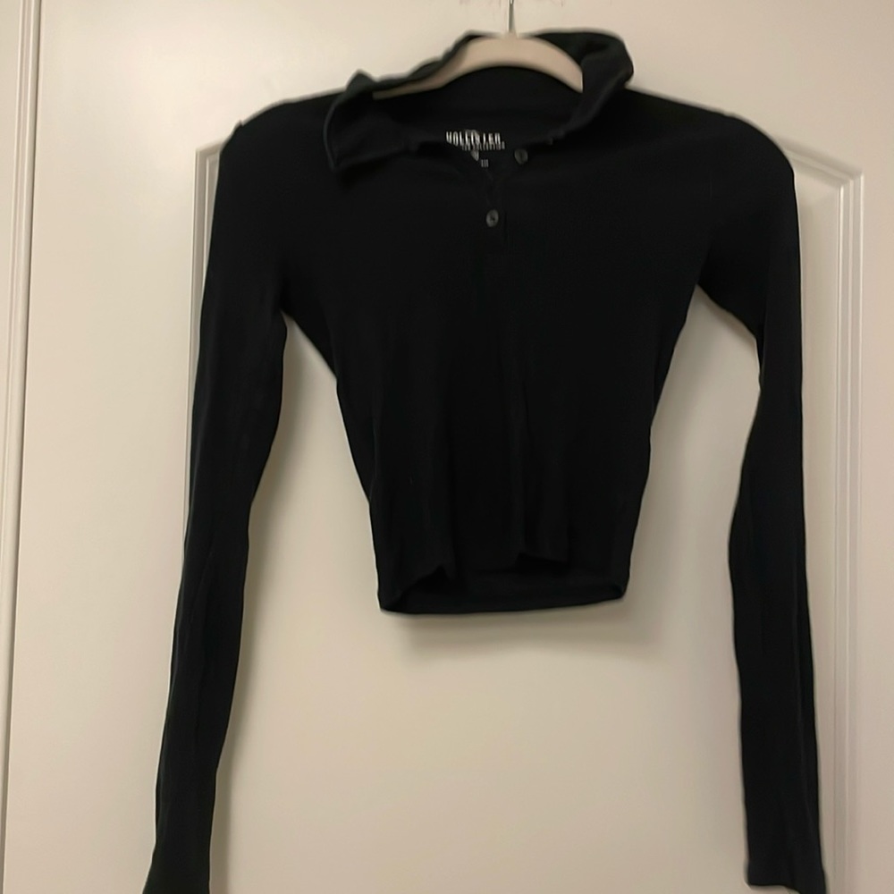 Hollister Classy Collar Tight Ribbed Top Long Sleeves